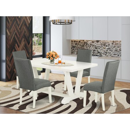 East West Furniture 5 Piece V-Style Dining Room Table Set - Gray Smoke V026DR207-5